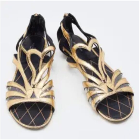 Louis Vuitton Queen of Hearts Gold Sandals Size 38.5 ASO Alicia Vikander - Picture 2 of 9